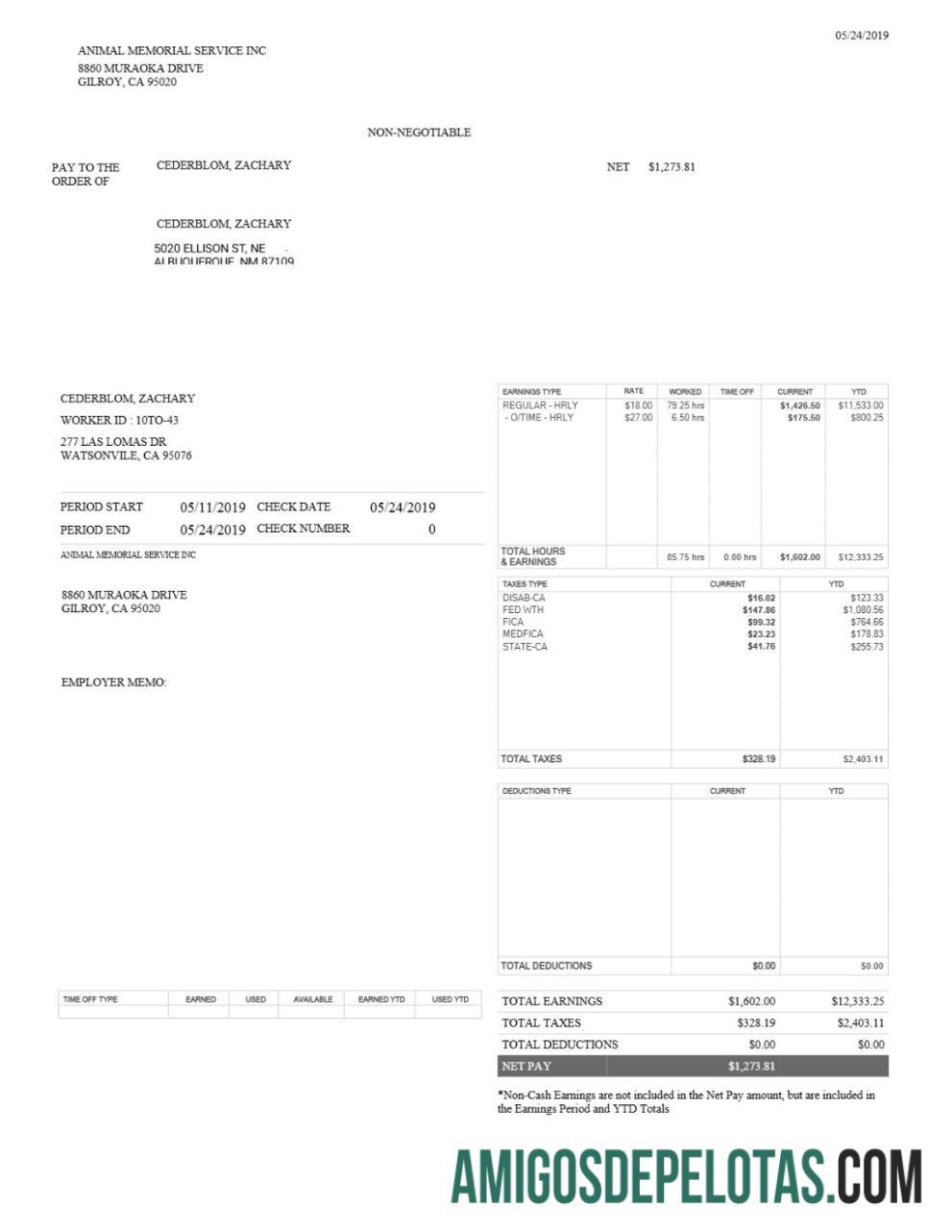 Realista Modelo de recibo de pagamento do Animal Memorial Service INC em formatos Word e PDF.pdf, 1
